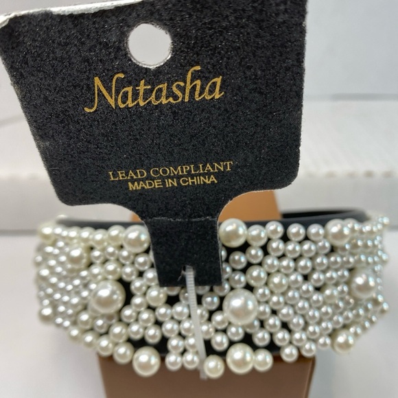 NEW Natasha White Pearl Embellished With Black Headband - Picture 1 of 4
